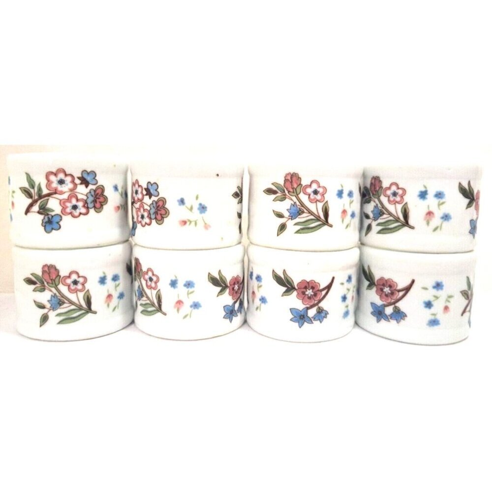 Town and Country Porcelain Set of 8 Floral Napkin Rings Floral Multicolor